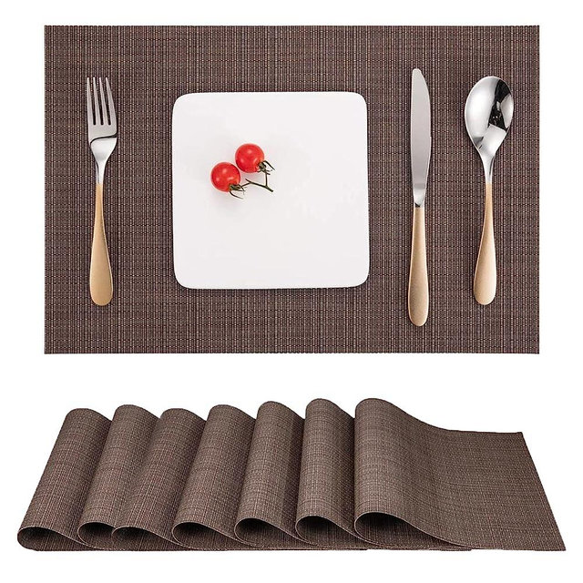 Myir JUN Place Mats, Table Mats Set of 8 Indoor Placemats Washable Non-Slip Heatproof Woven Placemats for Dining Table Fabric Place Mat PVC (Coffee, Set of 8)
