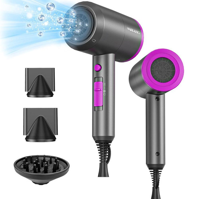 SHRATE Lightweight Ionic Hair Dryer with Diffuser - Powerful 1800W Blow Dryer for Fast Drying - Professional Low Noise Mini Hair Dryer for Travel, Gifts, Hair Styling
