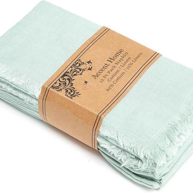 ACCENTHOME Teal Cotton Linen Napkin Set of 12 18x18 inch Dinner Napkins - Washable Soft Premium Hotel Quality Reusable Napkins Perfect Table Napkins for Family Dinners, Weddings & Everyday Use