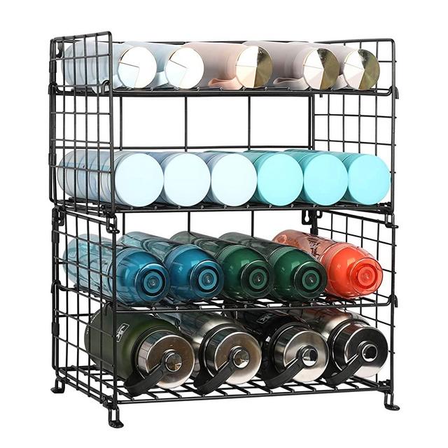 Mefirt Water Bottle Organizer, 3-Tier Water Bottle Organizer for Cabinet,  Tumbler Travel Cup Holder, Pantry Kitchen Stackable Storage Rack for Shaker