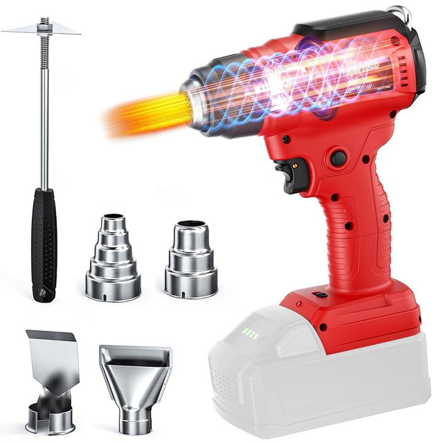 Cordless Heat Gun for Milwaukee 18V Battery, 350W 1022°F (550°C) Soldering Heat Gun, Variable Temperature Control Hot Air Gun Kit with 4 Nozzles and Scraper, for Shrink Tubing, PVC Wrap(NO Battery)