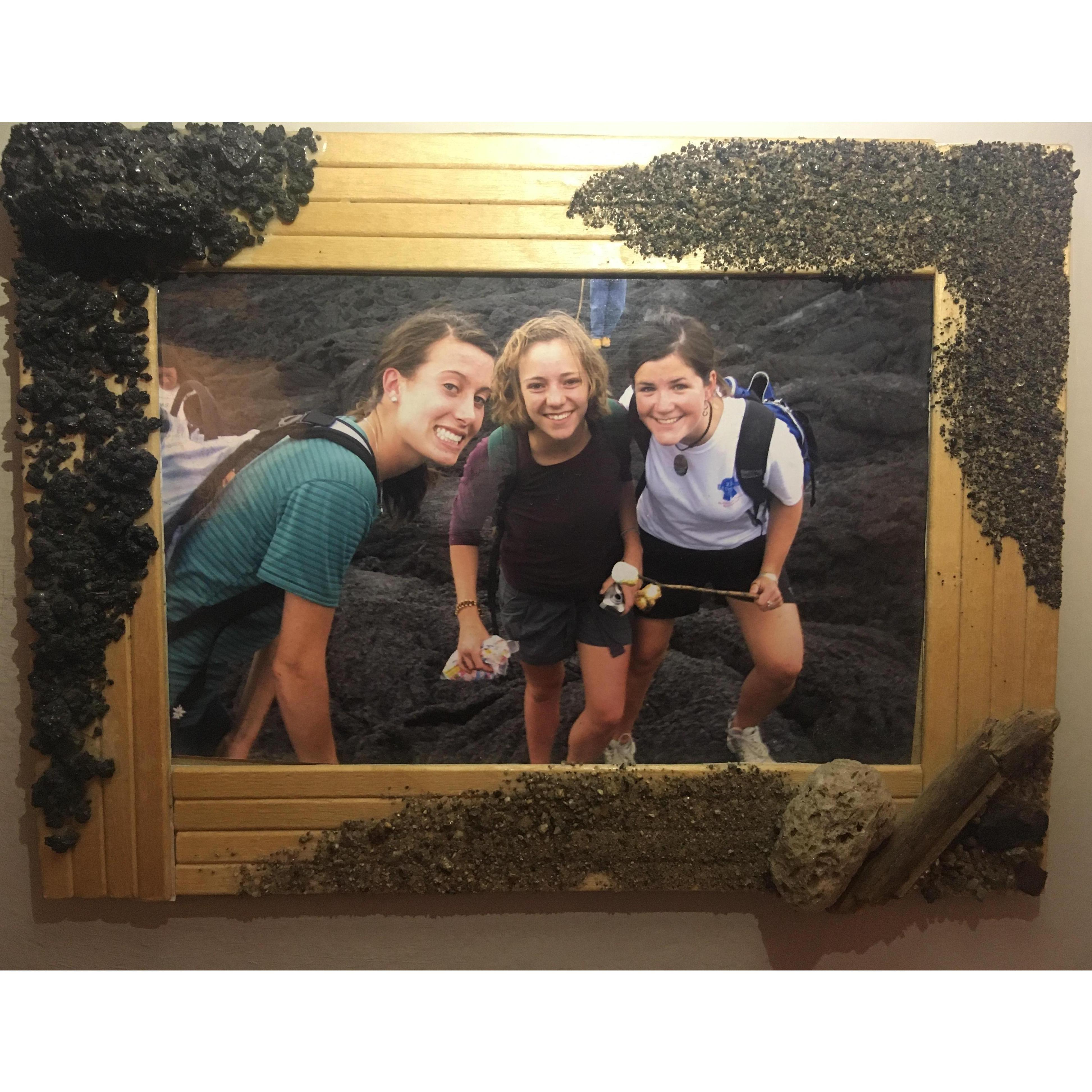 Emma and Candice hiked Volcán Pacaya the summer of their 16th birthdays to roast marshmallows! This frame was a gift; with black sand from Monterrico, lava rock from Pacaya, and pumice from Atitlan.