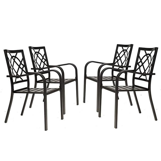 Incbruce 4 Piece Outdoor Dining Chairs, Wrought Iron Patio Bistro Chairs with Armrest for Garden, Poolside, Backyard