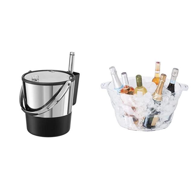 Oggi Insulated Ice Bucket, 4 Quart / 3.8 L, Stainless Steel, Black & Acrylic Oval Party Tub-18.5" x 11", Clear, 18.5" by 11"