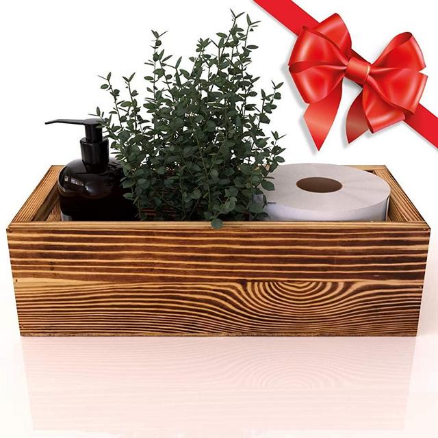 Bathroom Decor Box Toilet Paper Holder, Cute Baby Diaper Caddy Organizer for Changing Table, or Farmhouse Kitchen Utensil Holder Caddy, DIY Wood Box for Toilet Tank Tray, Rustic Home Decor