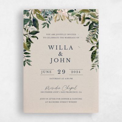 Beige Greenery Wedding Invitation - Buxton Arch
