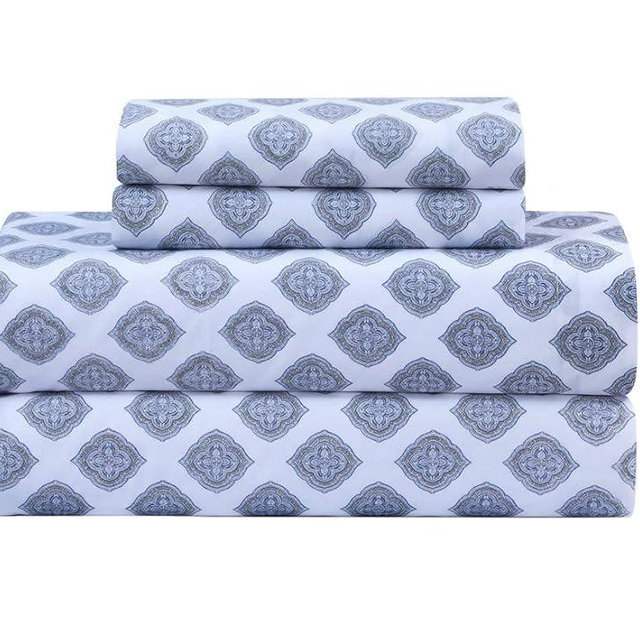 Feather & Stitch Softest 100% Cotton Sheets, 300 Thread Count Percale Weave Bedding, 16" Deep Pocket, Cooling Sheets, Breathable Bed Set, Hotel Premium Quality (Queen,Diamond)