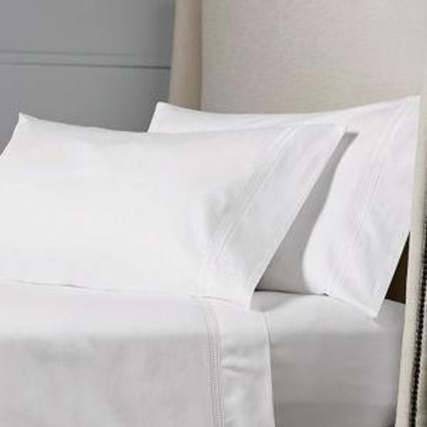 Frontgate Resort Ladder Stitch Sateen Sheet Set with 600TC & Embroidery Detail - White