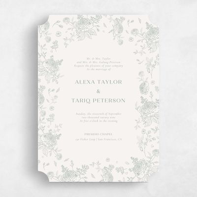 Green Ticket Wedding Invitation - Kerenza Classic