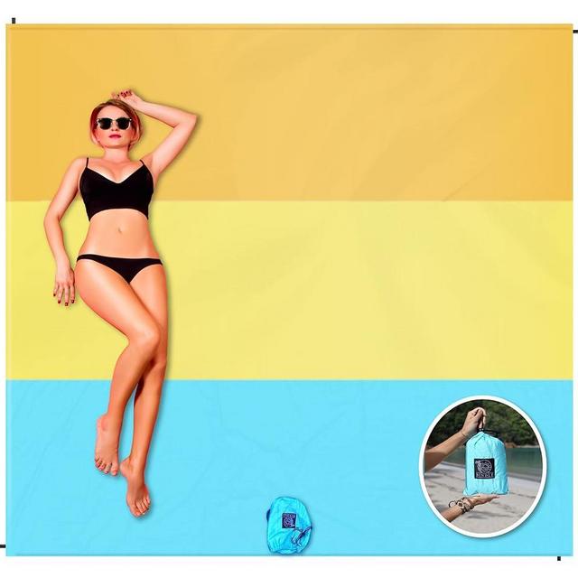 BINDLE Eco-Beach Blanket 84"x80" Large, Recycled Lightweight Material, Sand Free Water Resistant Sandproof, Oversized Portable Picnic Mat for Outdoors Camping Travel, Beach Vibes