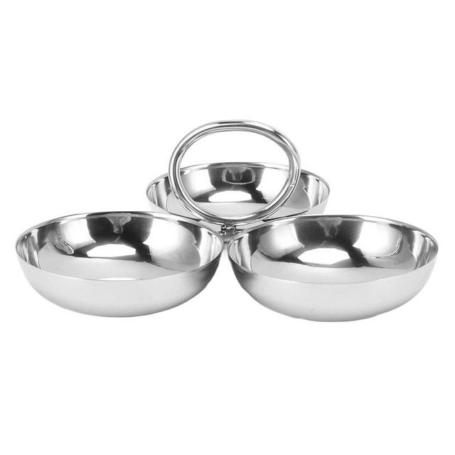 Leopacat Stainless Steel Snack Plate, Cluster Serving Bowls Connected 3 In 1 Fruit Bowl Plate Reusable Dessert Plates for Fridge Simple Tray Portable Home Kitchen Party Candy (Type 2)