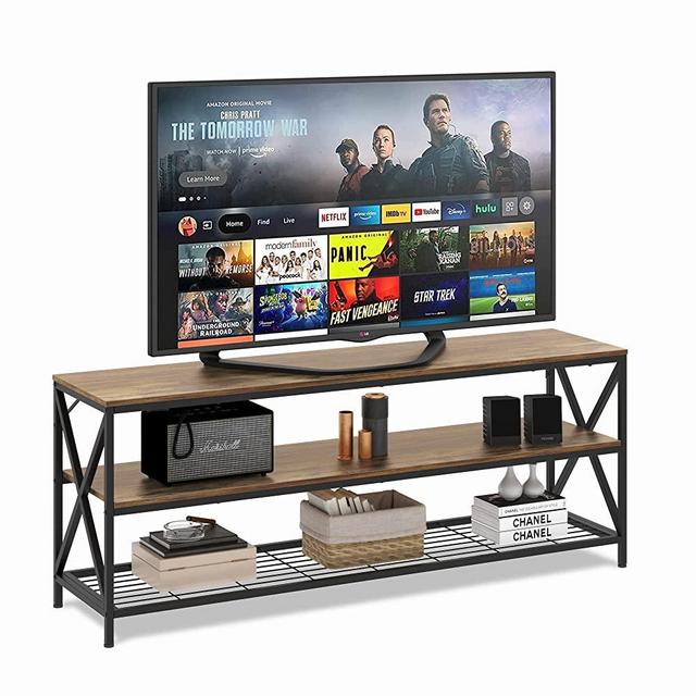 TV Stand for TV up to 65 Inch, Industrial Entertainment Center Stand for Living Room Bedroom, Sturdy Wood TV Console Table  TV Cabinet with 3-Tier Storage Shelves, Easy to Assemble, Rustic Brown