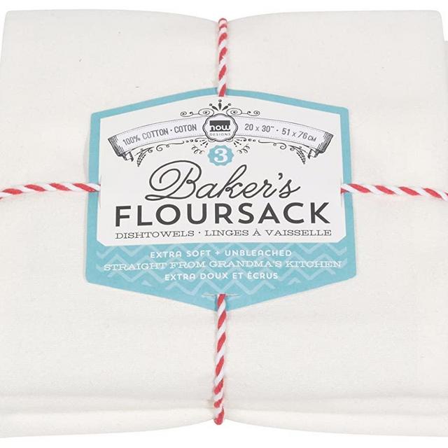 Now Designs Bakers Floursacks, Set of Three, Unbleached White, Set of Three