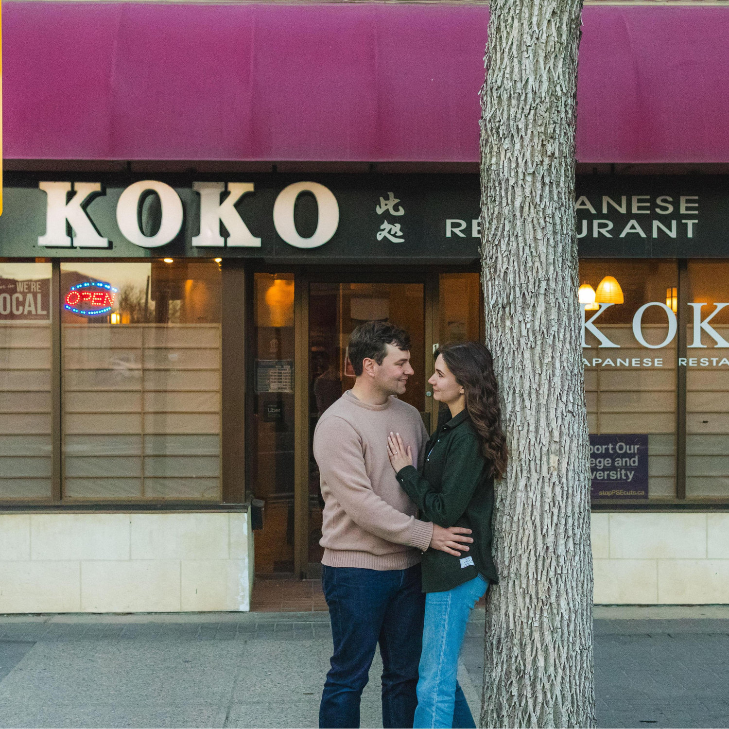 From our engagement photoshoot. We had our first date just the two of us at Koko for sushi!
