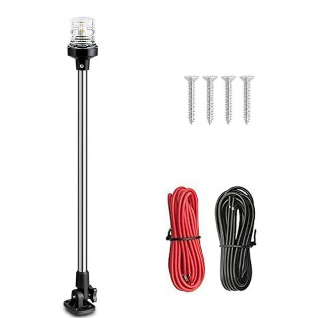 Young Marine Boat Anchor Light 3-Nautical Mile White LED Fold Down Stern Light for Pontoon and Fishing Boat All Round 360° White LED 12-24V (25" Foldable)