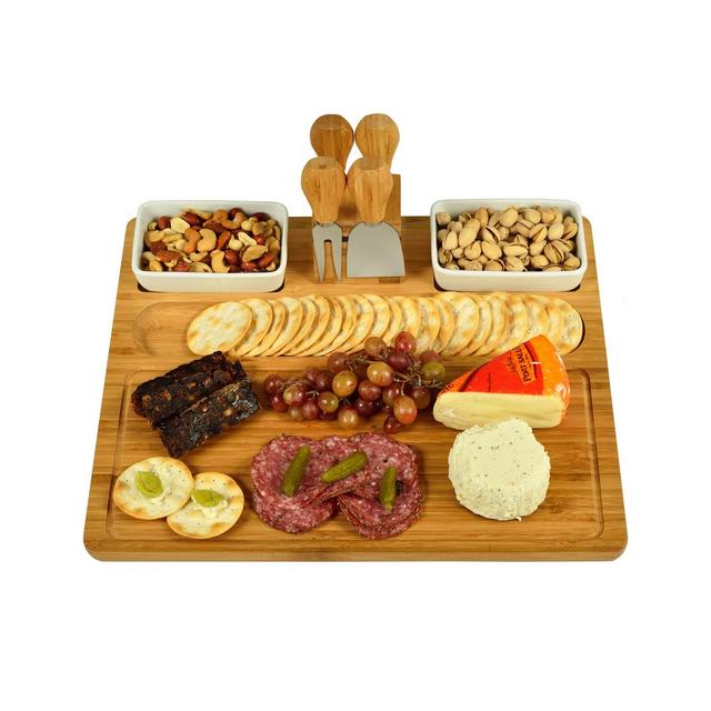 Picnic at Ascot Sherborne Large Bamboo Cheese Board Set with 4 Tools and 2 Bowls