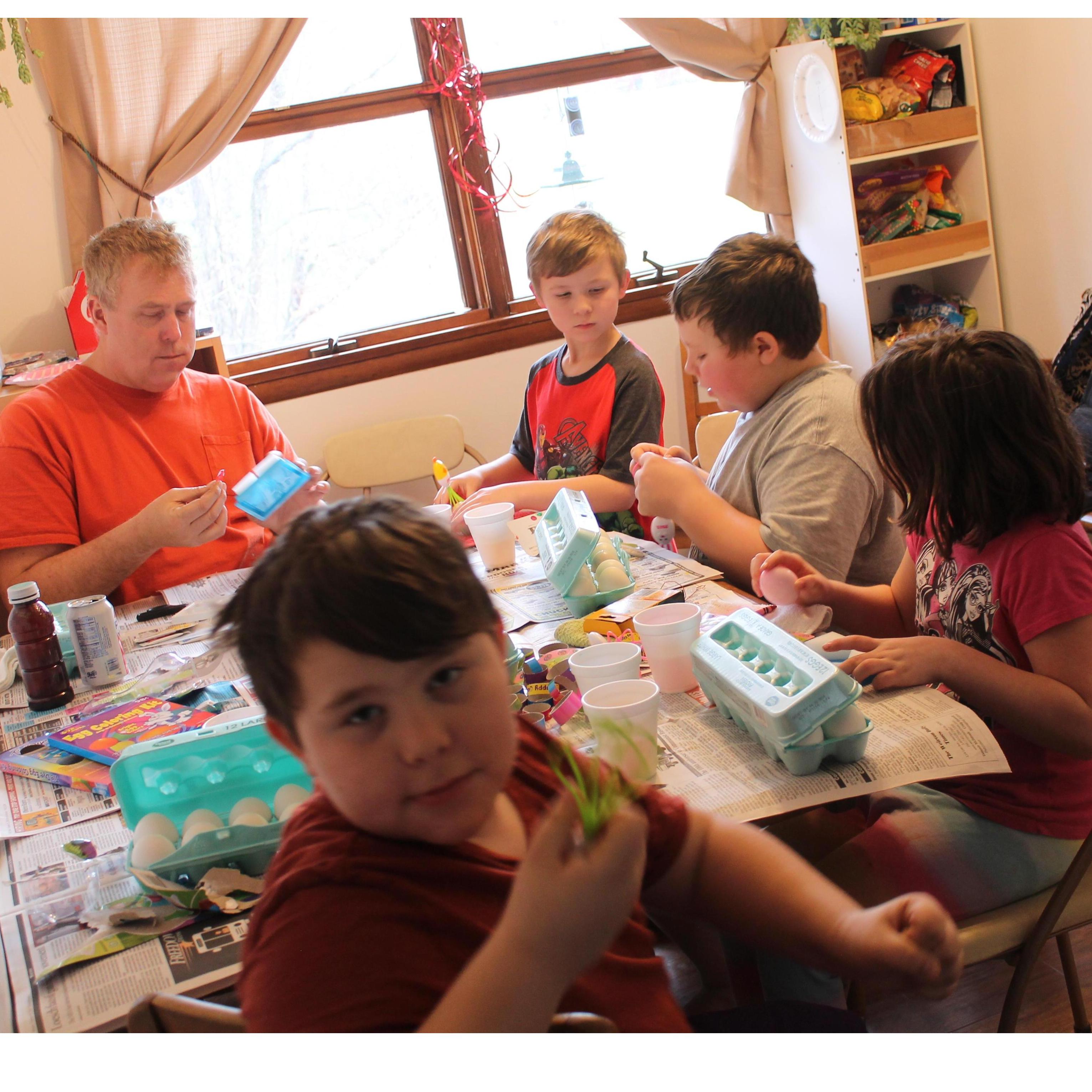 Just a Dad, coloring eggs....Not sure who was having more fun