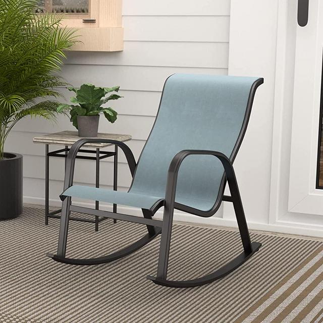 Grand Patio Outdoor Textilene Rocking Chair, Steel Rocker Seating Outside for Front Porch, Garden, Patio, Backyard (Blue 1PC)