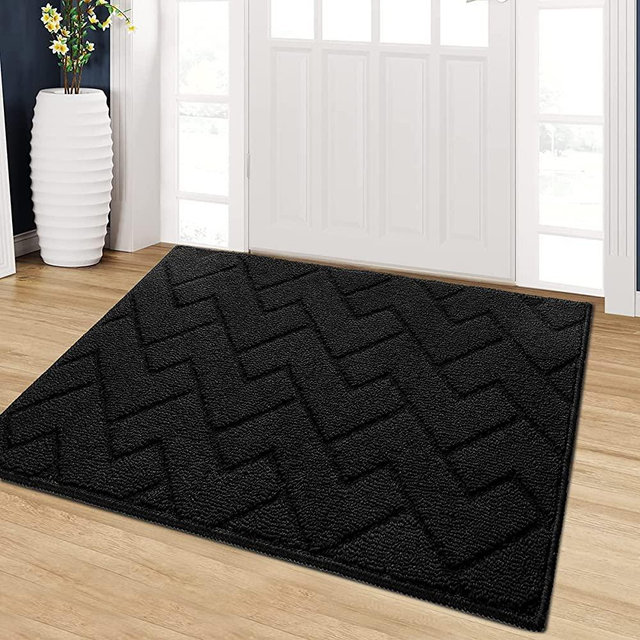 Indoor Doormat, Front Back Door Mat Rubber Backing Non Slip Door Mats 24”x35”Absorbent Resist Dirt Entrance Doormat Inside Floor Mats Area Rug for Entryway Machine Washable Low-Profile(Black)