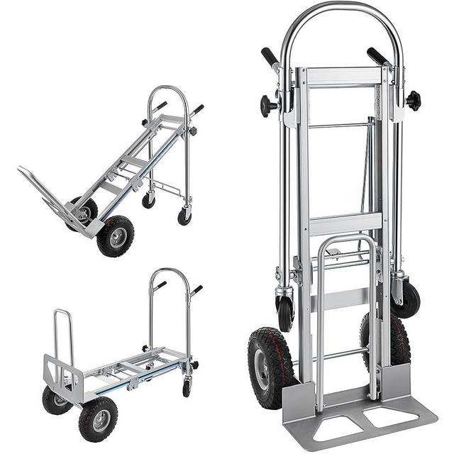 TOPDEEP 3in1 Aluminum Hand Truck,Convertible Hand Truck Dolly Large Size 1000 lb Capacity, Utility Cart Converts from Hand Truck to Platform Cart with 10" Hi Tech Rubber Wheels