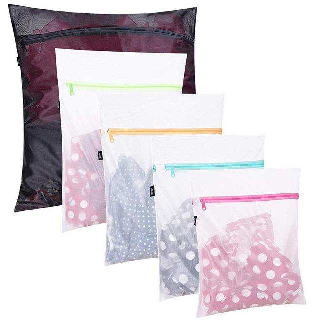 BAGAIL - Set of 5 Mesh Laundry Bags-1 Extra Large, 2 Large & 2 Medium Bags Laundry,Blouse, Hosiery, Stocking, Underwear, Bra Lingerie, Travel Laundry Bag