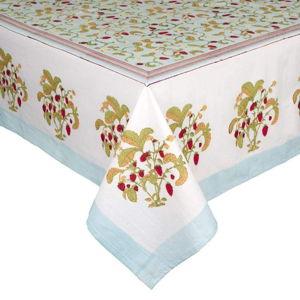 French Tablecloth Fraises des Bois Bleu Couleur Nature 71" x 128" | Over the Moon