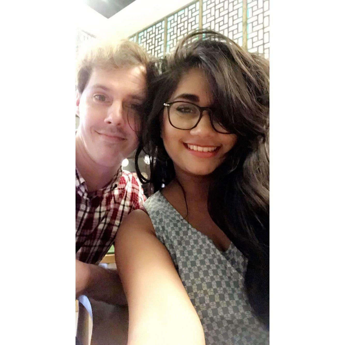 We love trying new restaurants. We snapped this selfie because we were both having a great hair day.