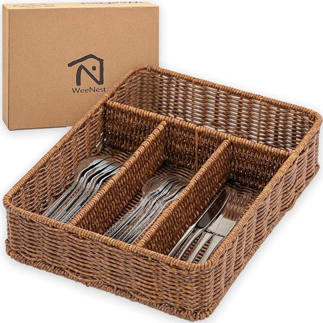 WeeNest Silverware Drawer Organizer, Utensils Drawer Organizer, Utensils Organizer, Kitchen Silverware Organizer, Silverware Organizer for Drawer, Kitchen Essentials, Toffee