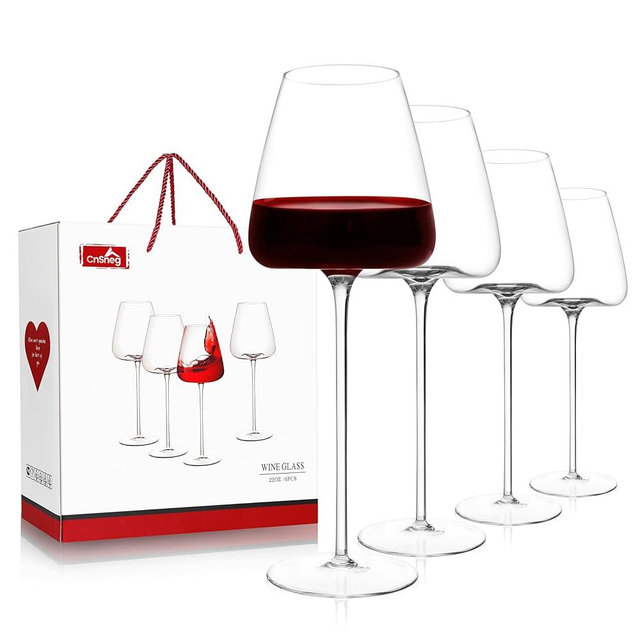 CnSneg Crystal Wine Glasses Set of 4, Hand Blown Red/White Wine Glass 22OZ, Thin Rim, Long Stem Wine Glasses, Unique Gift for Wedding, Christmas