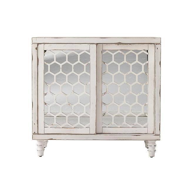 HOMPUS Accent Cabinet with Pattern Doors and Shelves, Rustic Buffet Sideboards with Mirror Doors, Storage Cabinet Coffee Bar for Living Room, Bedroom, Kitchen, White