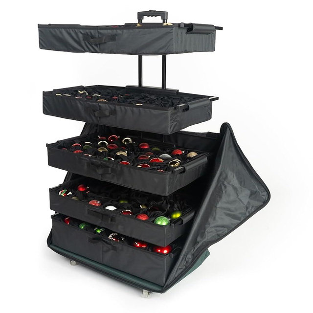 [Telescoping Christmas Ornament Storage Box with Dividers] - Ornament Keeper (Holds 140 Ornaments up to 4-6 Inches Tall by Nearly Any Width and Length) | Removable Trays with Moving Separators