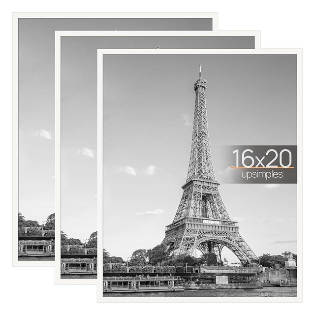 upsimples 16x20 Frame White 3 Pack, Poster Frames 16 x 20 for Horizontal or Vertical Wall Mounting, Scratch-Proof Wall Gallery Photo Frame