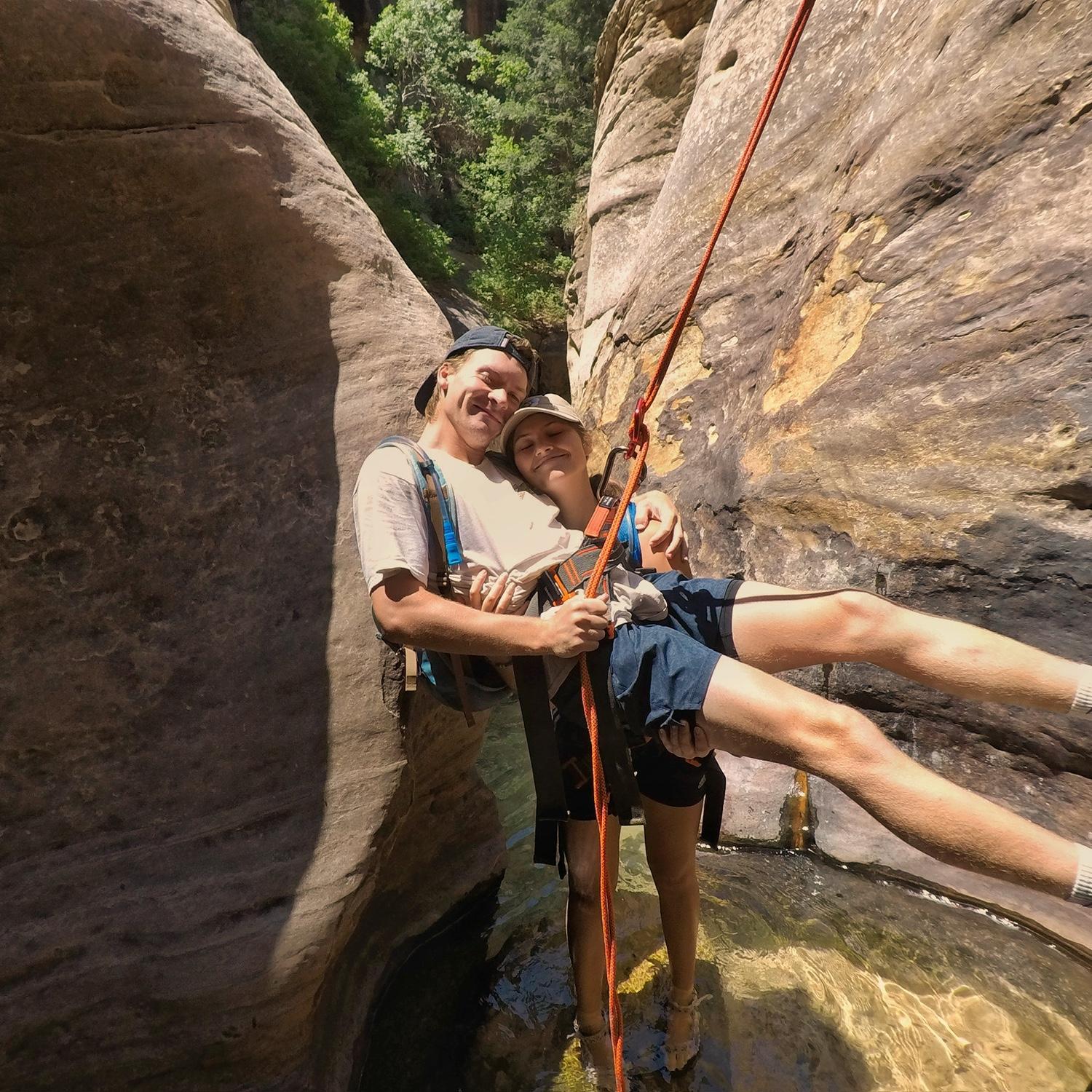 We love to hike too!! This was taken when we hiked the Subway and Zion National Park with some cousins!!