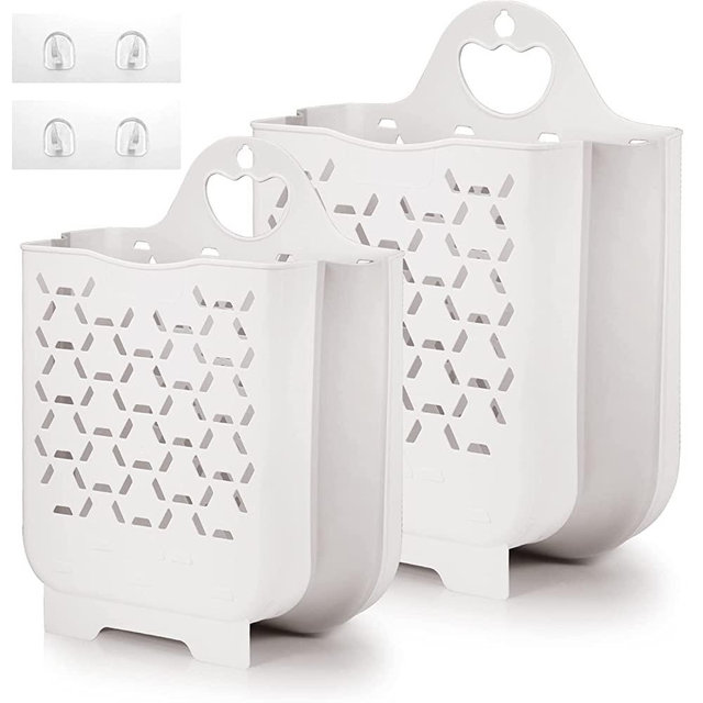 Laundry Basket Collapsible Laundry Hamper 2 Packs Clothes Hamper Portable Dirty Clothes Storage Basket Smart Saving Space Hampers for Laundry Dorm Room Ventilated Design (White)