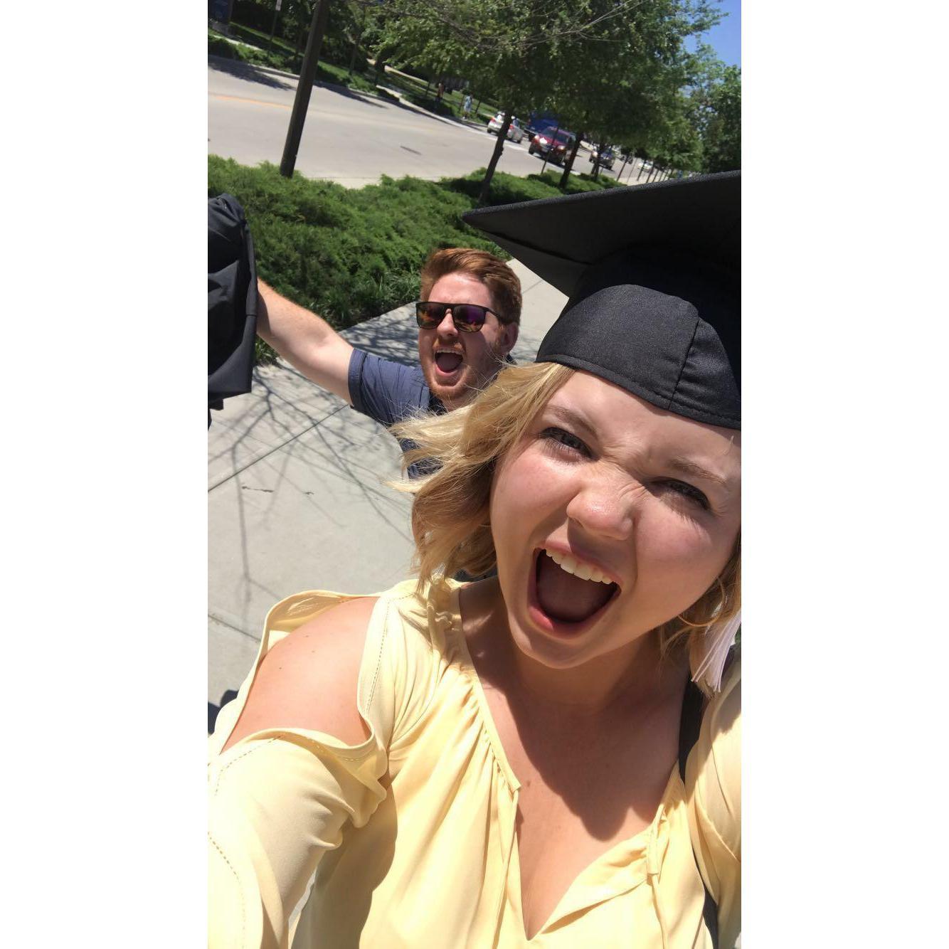 This is our ALL TIME FAVORITE photo. I had just graduated college and we were so happy to be out of that freezing cold building!