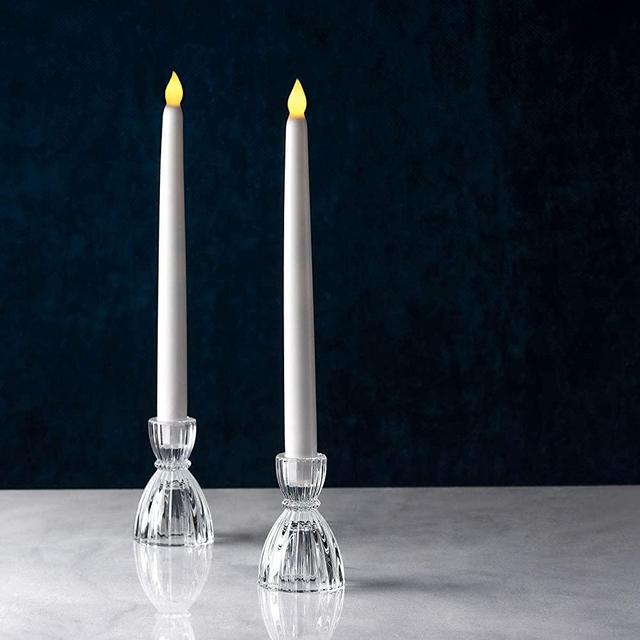 LampLust Glass Taper Candle Holder - 3.5 Inch Tall, Clear Fluted Glass, Fits Standard 3/4 Inch Candlesticks, for Spring Decoration, Wedding Centerpiece or Home Decor - Set of 2