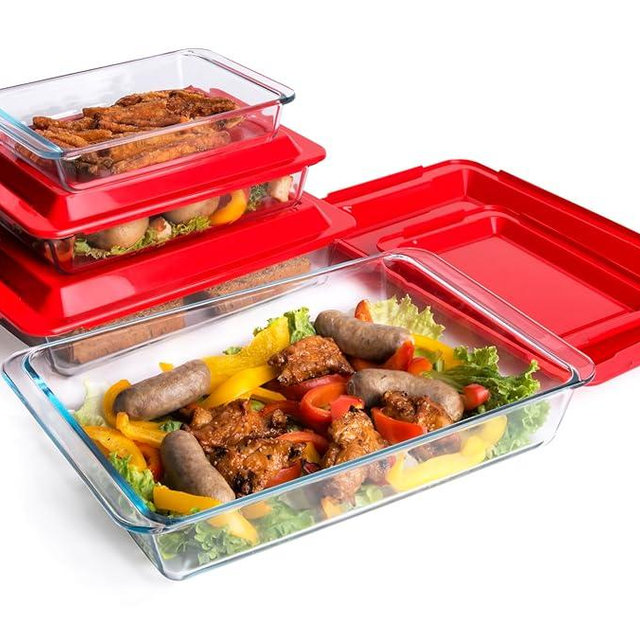 HUSANMP Set of 8 pcs Tempered Nesting Glass Baking Pan Set, Glass Baking Dish with BPA Free Lids. Oven, Microwave, Refrigerator and Dishwasher Safe - 1L, 1.7L, 2.8L, 4.2L