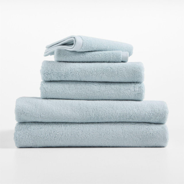 Organic Turkish Cotton Pale Blue Bath Towels, Set of 6