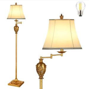 AIDENOEY Traditional LED Floor Lamp with 350° Adjustable – Vintage Pole lamp Swing arm for Living Room, Bedroom and Office – Rustic Upright Floor Light for Home Décor with Faux Silk Fabric Shade
