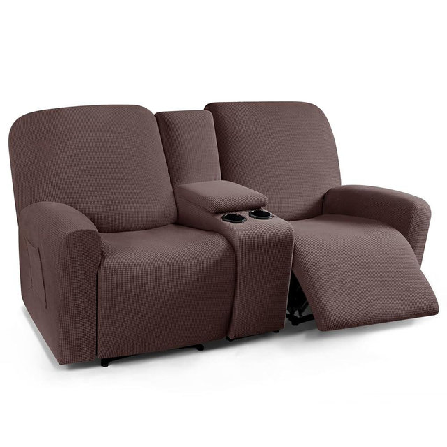 TAOCOCO Recliner Loveseat Cover with Middle Console Sofa slipcover, Stretch Reclining Sofa Covers for 2 Seat Slipcovers, Jacquard Pattern Soft Loveseat Slipcover Furniture Protector, Dark Brown