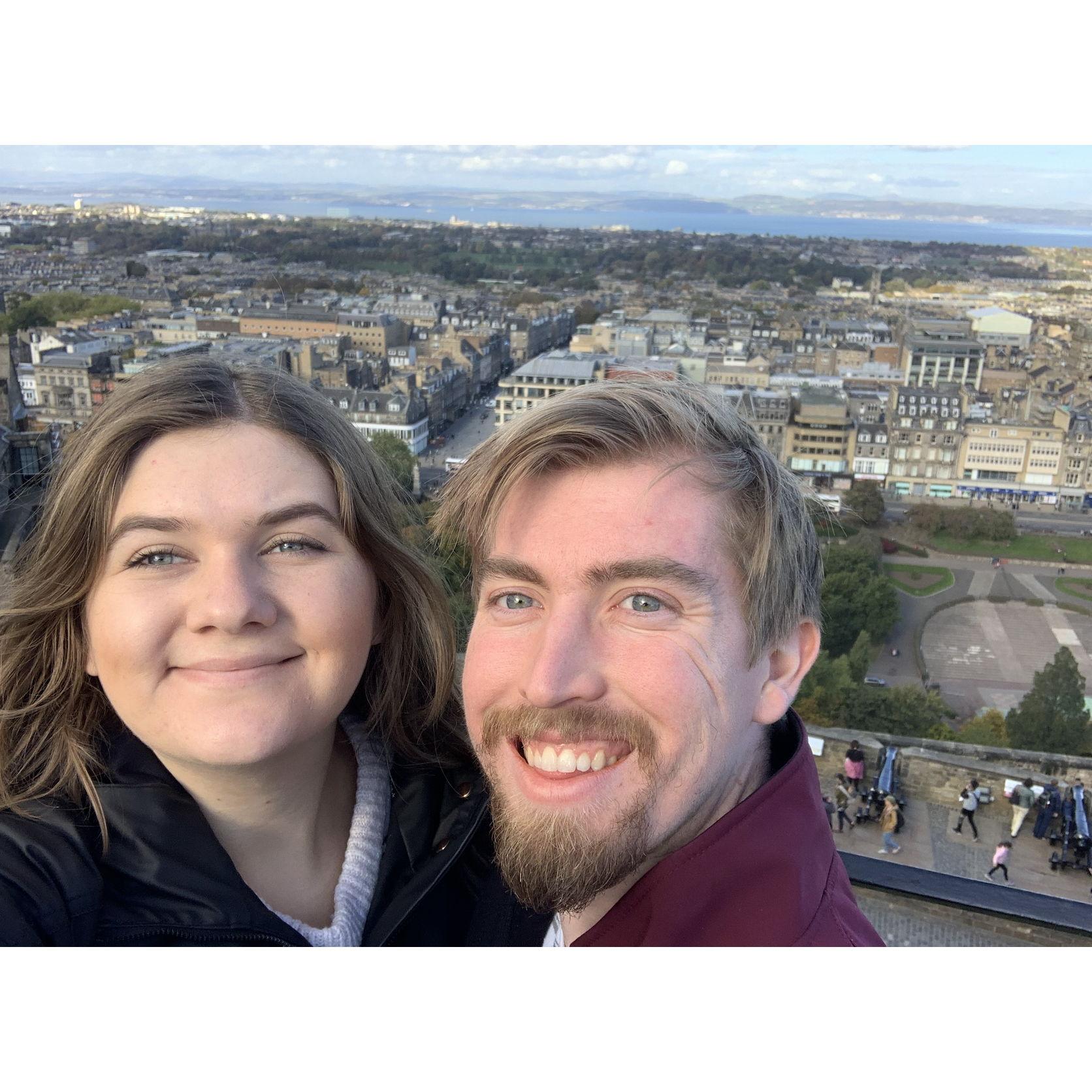 The moment we walked out of the train station in Edinburgh, we knew we found our favorite place! Here we are at the top of Edinburgh Castle!