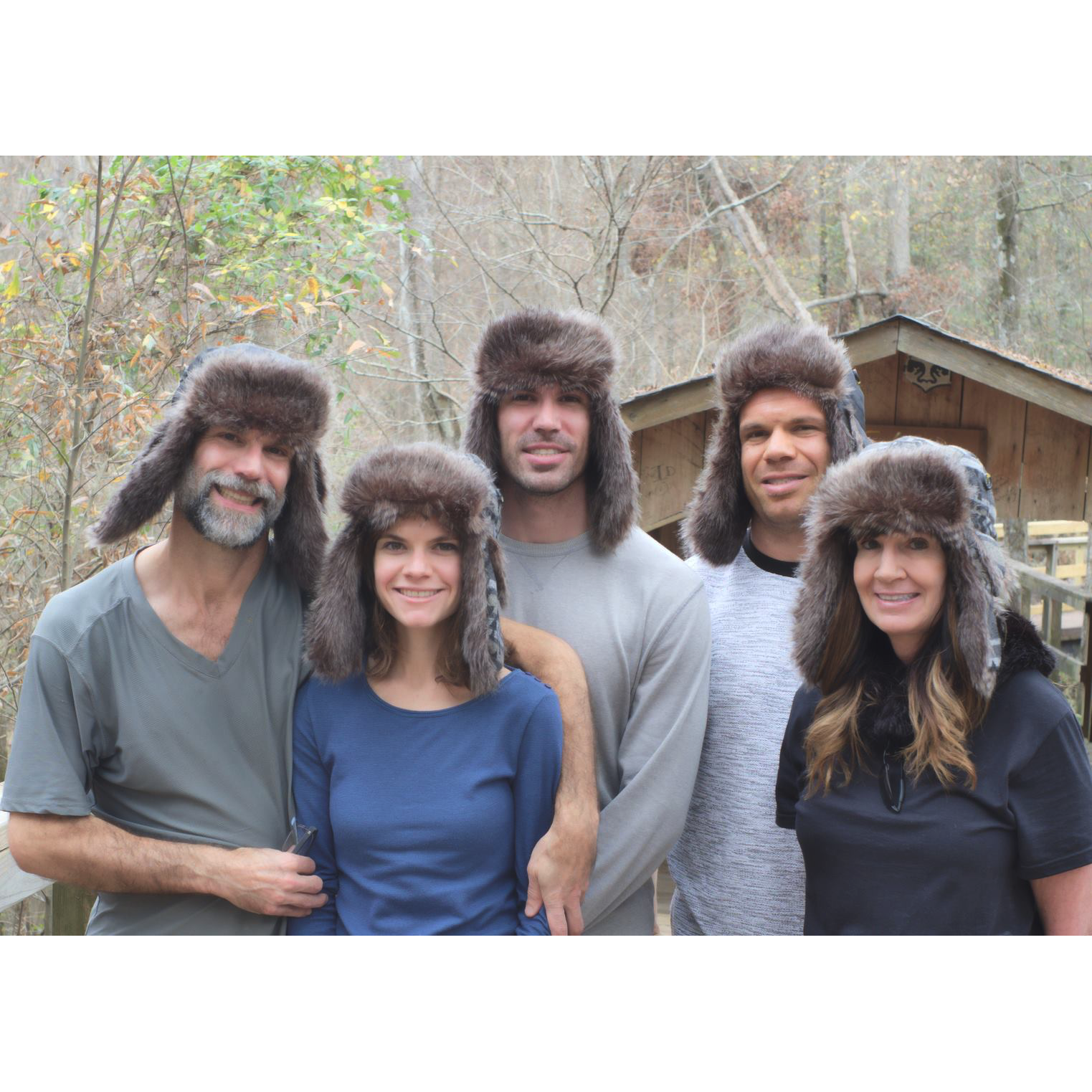 Keller fam photo with the Trapper Hats. Those hats helped me through many a winter in NYC lol.... And btw, it was like 70 degrees when we took this pic. XD!