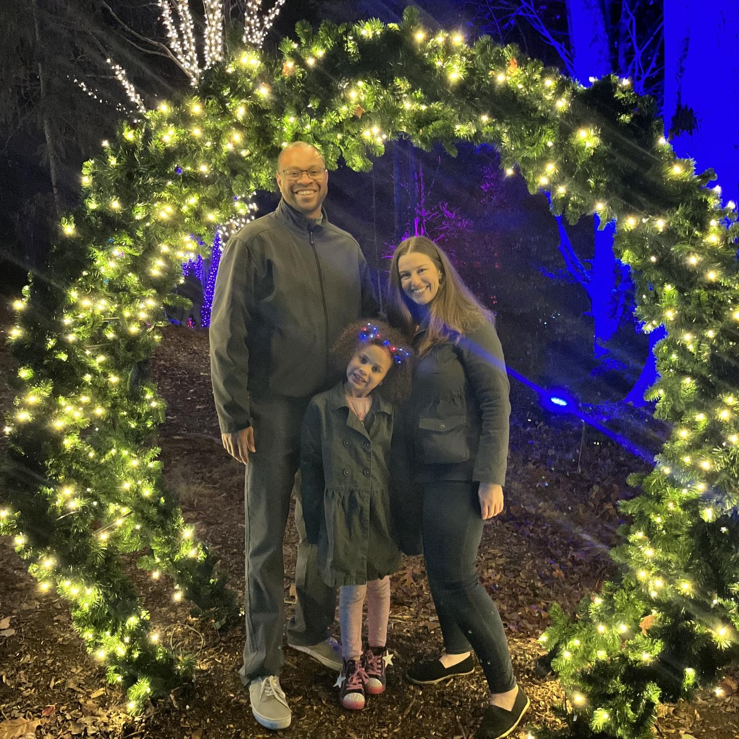 Christmas lights at Meadowlark Botanical Garden. This is the first outing the 3 of us did together.