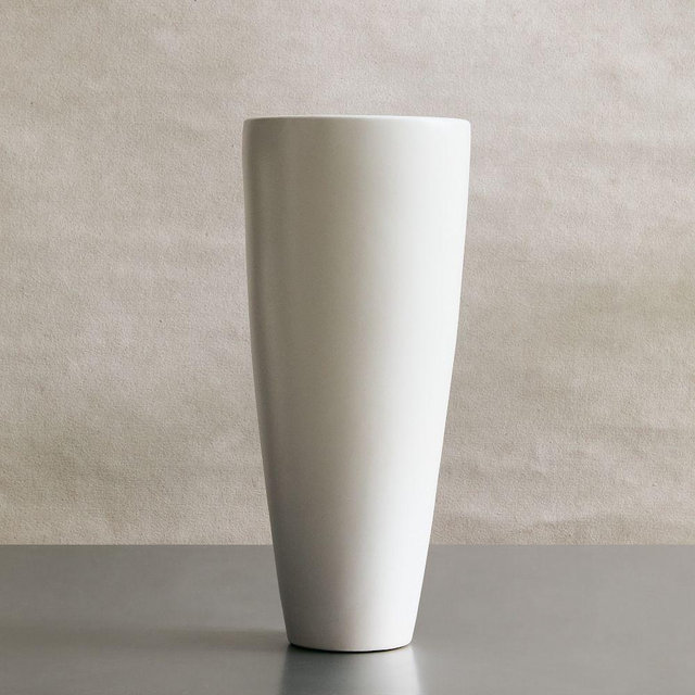 Pure White Ceramic Vase, Tapered Short, 15 Inches