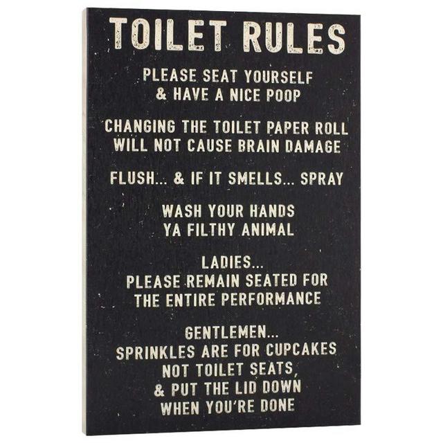 Elegant Signs Toilet Rules Sign Funny Bathroom Decor - Please Seat Yourself and Have a Nice Poop - Wash Your Hands Ya Filthy Animal