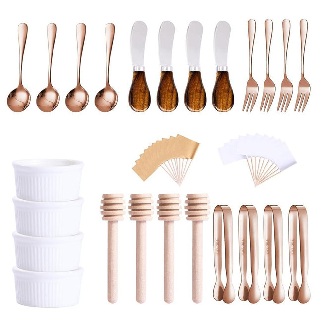 Charcuterie Accessories(25 Psc), Cheese Spreaders For Charcuterie Board, Mini Serving Spoons, Blank Toothpick Flags, Bowl For Christmas Pastry Making, forks And Mini Serving Tongs