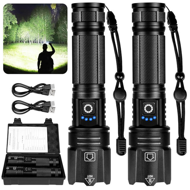 Lafans Rechargeable LED 99,000 Flashlights High Lumens, 2 Pack Super Bright Flash Light with 5 Modes, High Powered Handheld Flashlight for Home Camping Hiking Night Work