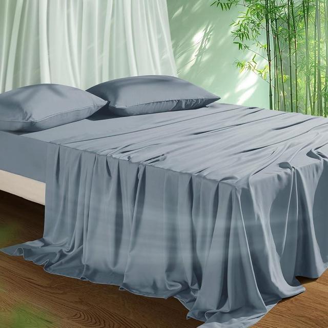 Cooling Sheets Set King Size, Viscose Derived from Bamboo for Hot Sleepers | Deep Pocket Up to 16 Inch | Silky Soft & Breathable Bedding - 4PC (King, Mineral Blue)