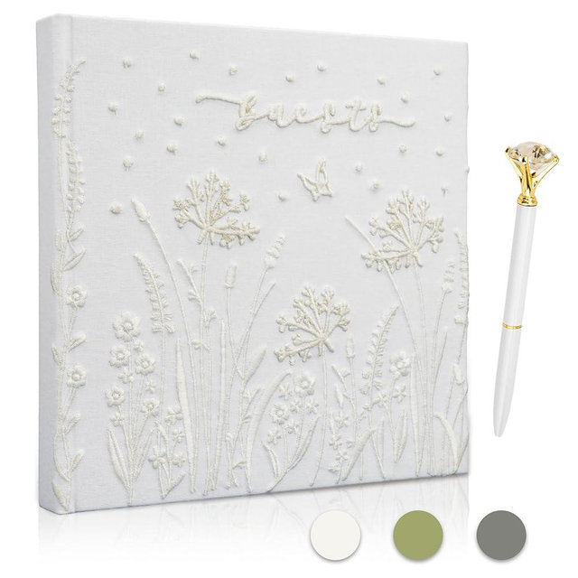 Gatyko Embroidered Wedding Guest Book—The Perfect Polaroid Guest Book for Wedding Receptions， Birthdays, Baby Showers, and Special Events with 3 DIY pens+1 Diamond Pen