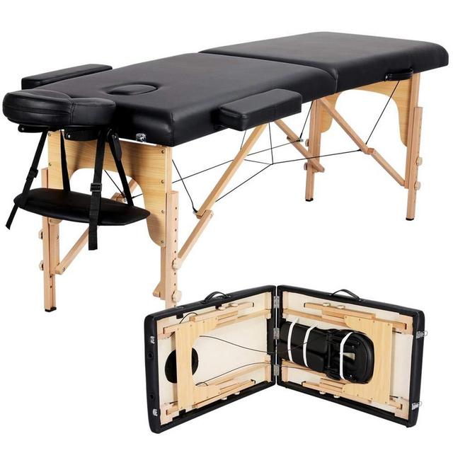 Yaheetech Massage Table Portable Massage Bed Massage Therapy Table Spa Bed 84 Inch Adjustable 2 Fold Salon Bed Face Cradle Bed with Carrying Case Black